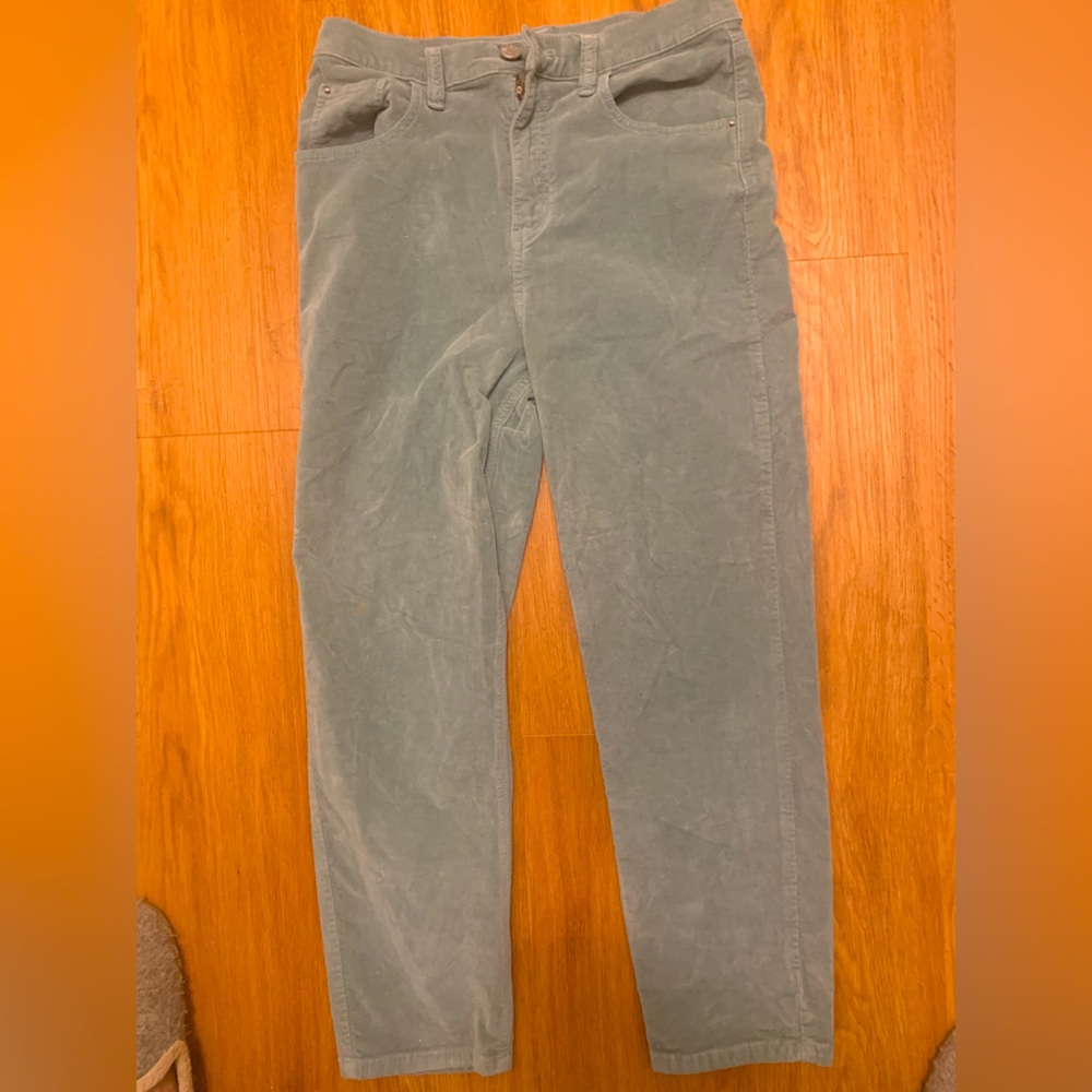 super cute velvet (??) light blue high waisted ankle length pants